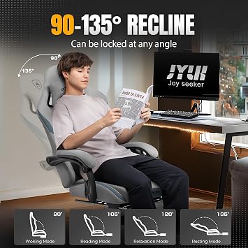GTPLAYER Fabric Gaming Chair, Ergonomic Computer Chair with Footrest Lumbar Support Heavy Duty High Back Adjustable Height Svivel Office Desk Chairs (Grey)