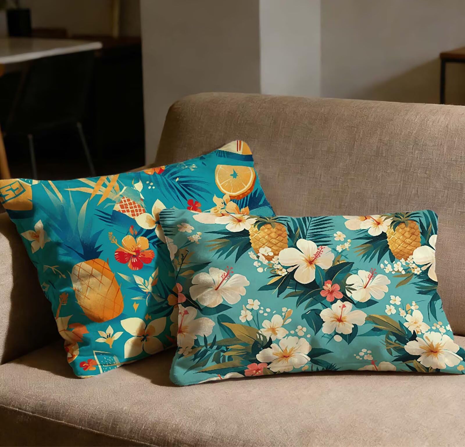 Taie d'oreiller 40x80 velours turquoise lot de 2 housse de coussin rectangulaire ananas