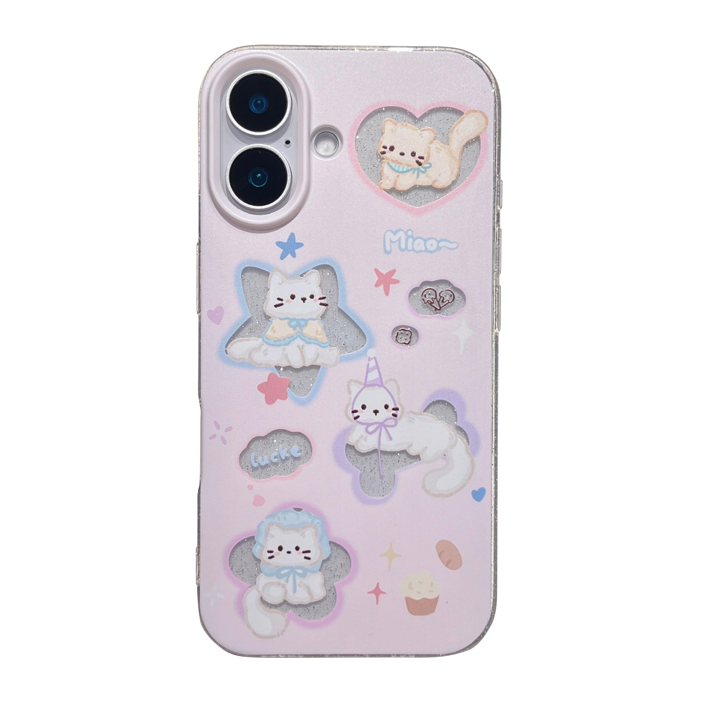 FLIRACON Glitter Cute Cartoon Cat Bread Soft Phone Case Compatible with iPhone Case (Pink,for iPhone 16 Pro Max)