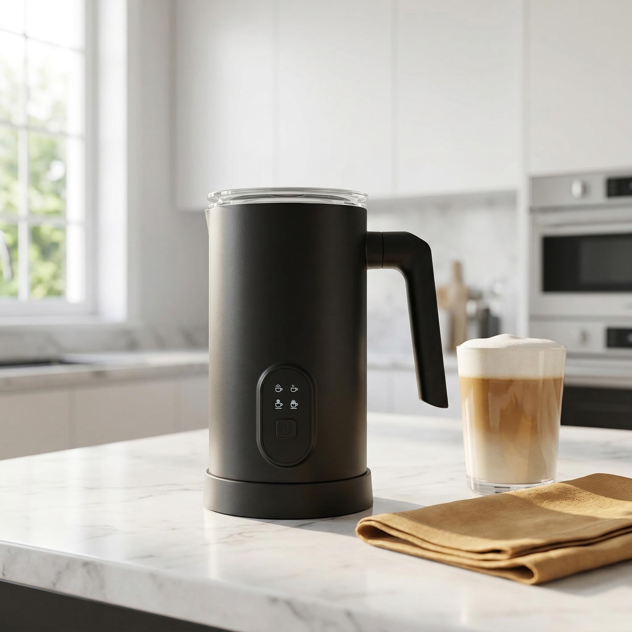 Espumador De Leche Eléctrico 350ml 4 Modos, Mousseador De Leche Caliente Fría con Interior De Acero Inoxidable 304, Calentador Automático para Latte Cappuccino Café Y Chocolate Caliente