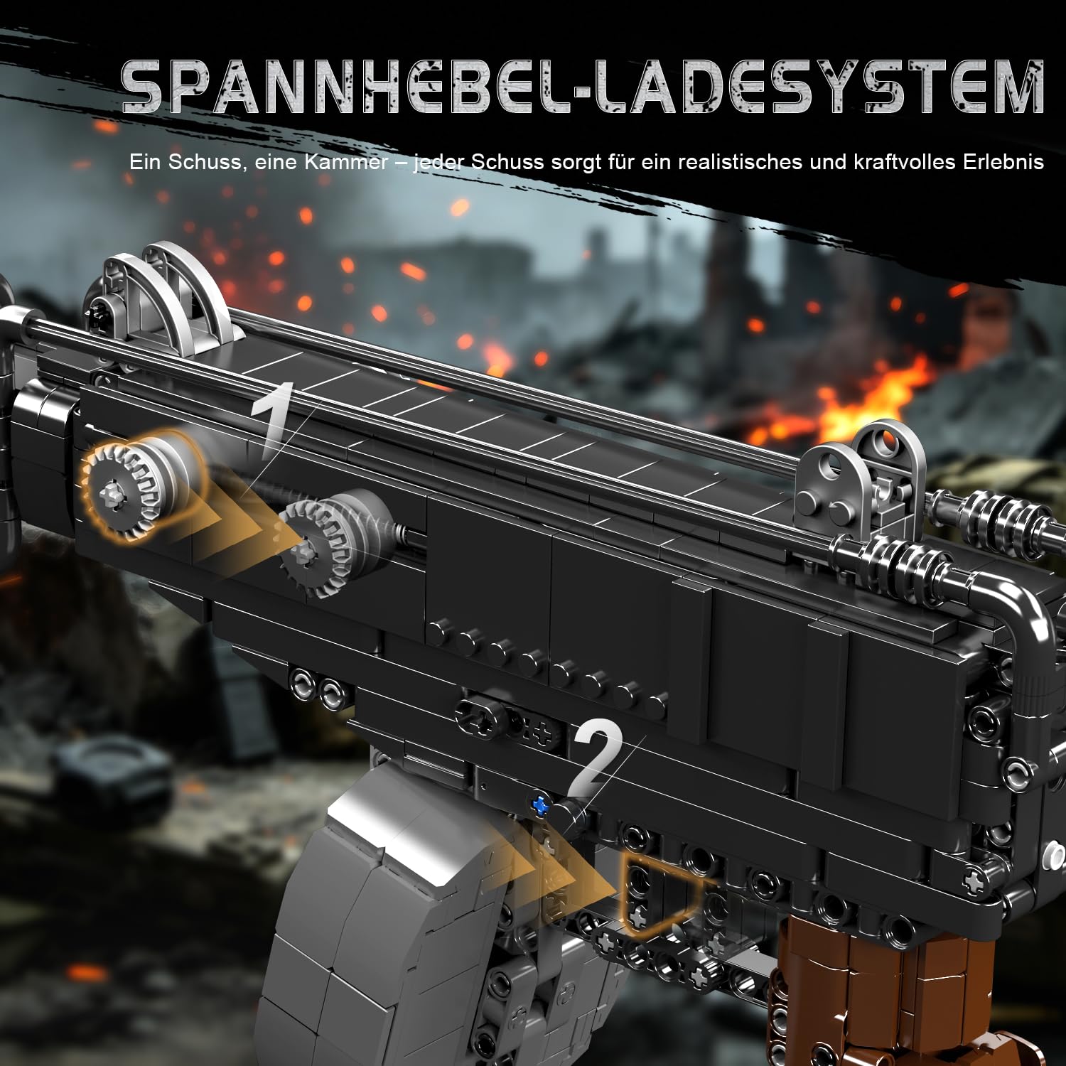 Mould King 14033 Sturmgewehr Waffen Bausteine Spielzeug - 1062 Teile Klemmbausteine Schießwaffe Modell mit Bewegliche Mechanik, Technik Waffen-Gewehr Bausatz Set für Erwachsene und Jugendliche