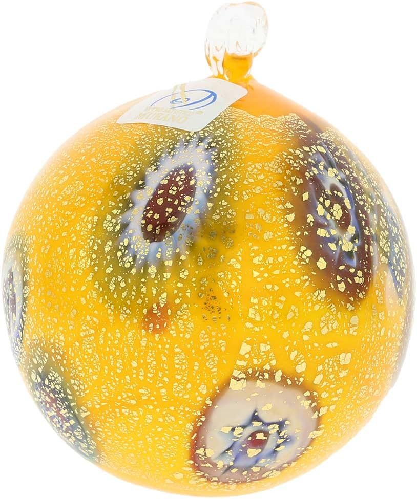 Glass Of Venice Murano Glass Medium Millefiori Christmas Ornament - Yellow Gold