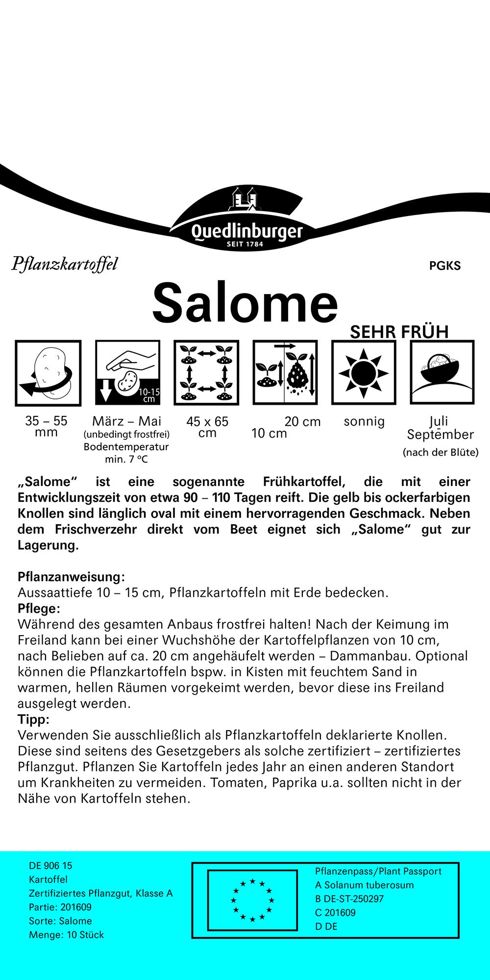 Quedlinburger 84006 Kartoffel Salome (10 Stück) (Pflanzkartoffeln)