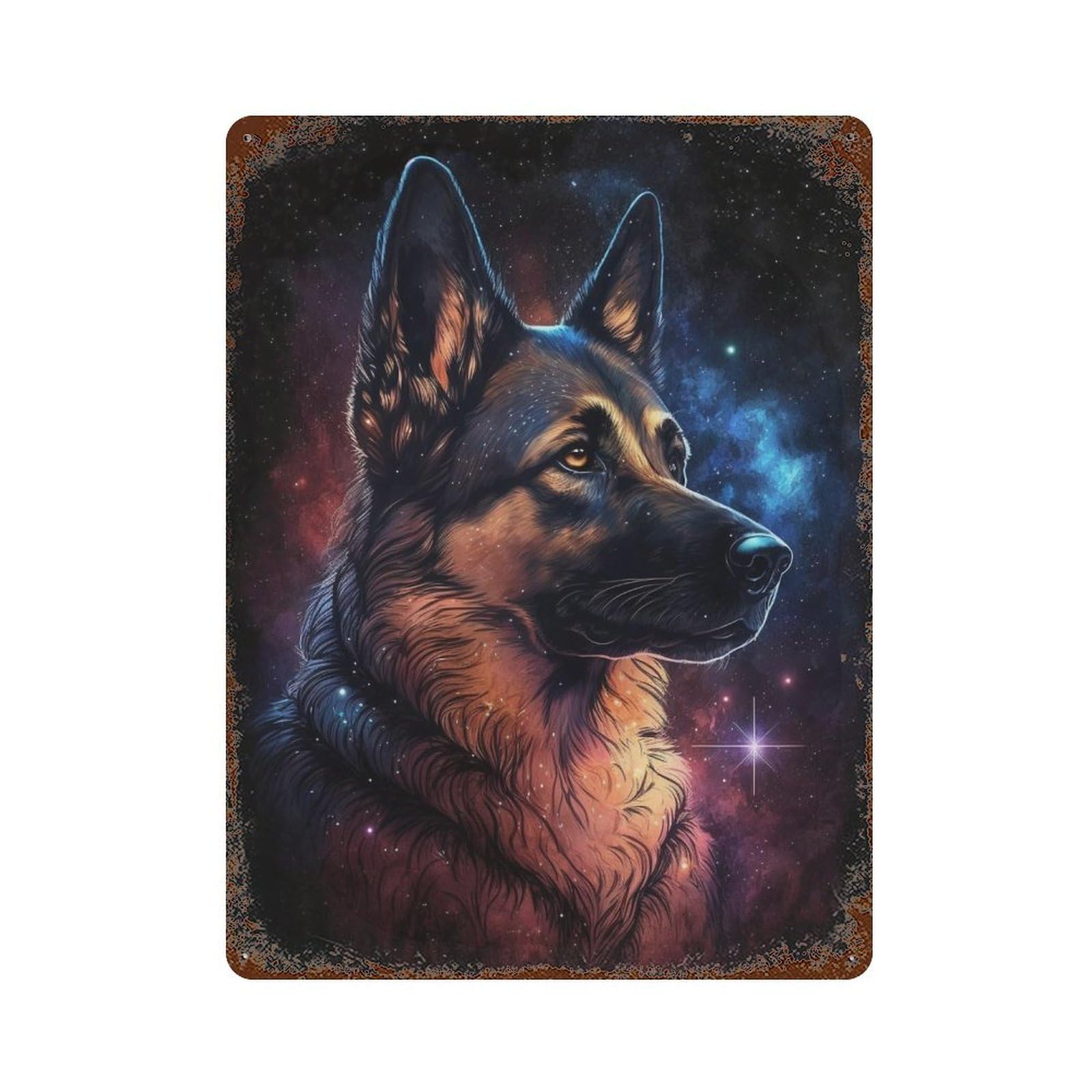 Galactic Wolf Portrait -30 Rustic Tin Plaque 15.7"x11.8", Rustic Home Decor for Office, Studio And Wall Decor