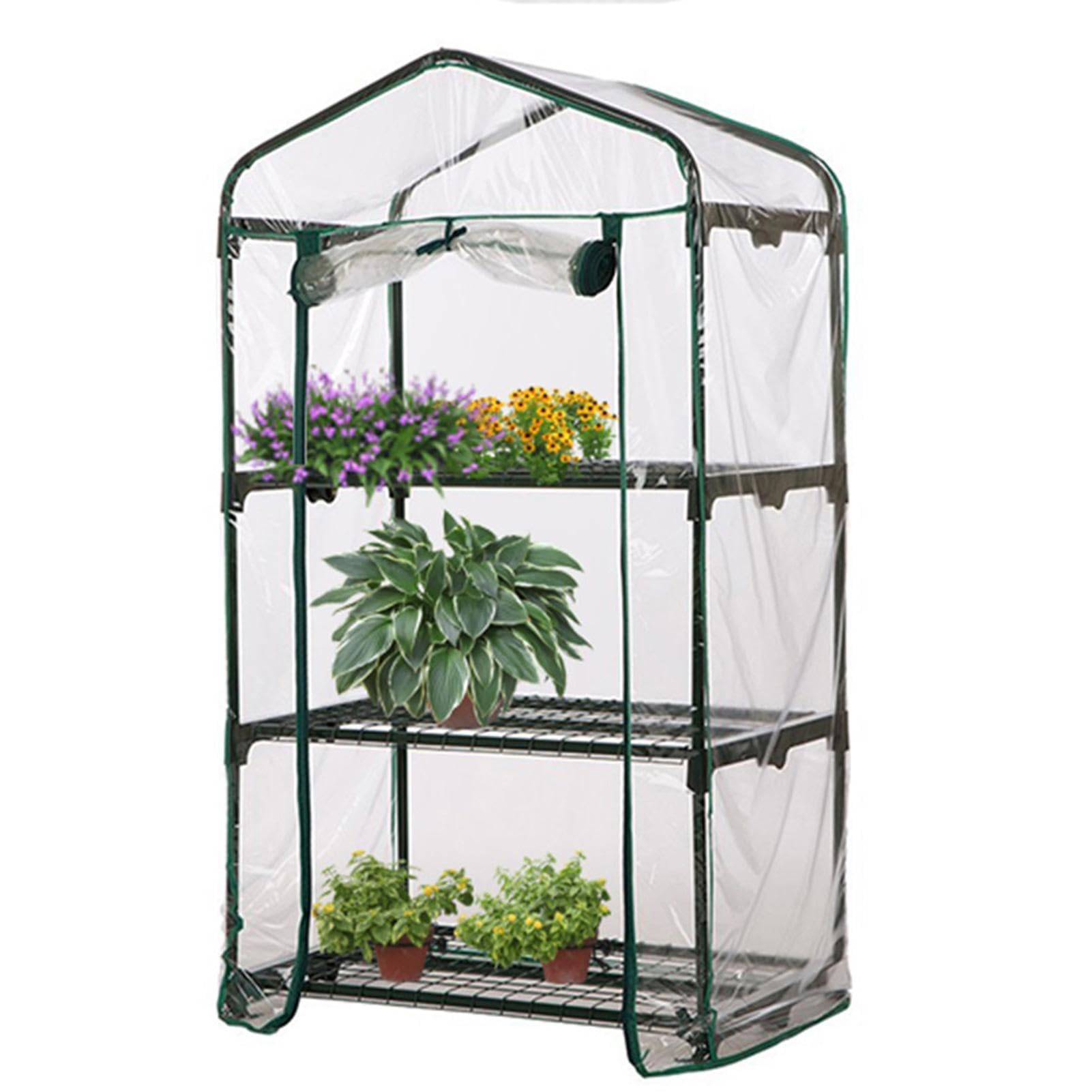 Piccola serra | Casa | Serra da giardino con ruote bloccabili | per la crescita a 3/4 piani con cerniera - Scaffali per piante in acciaio