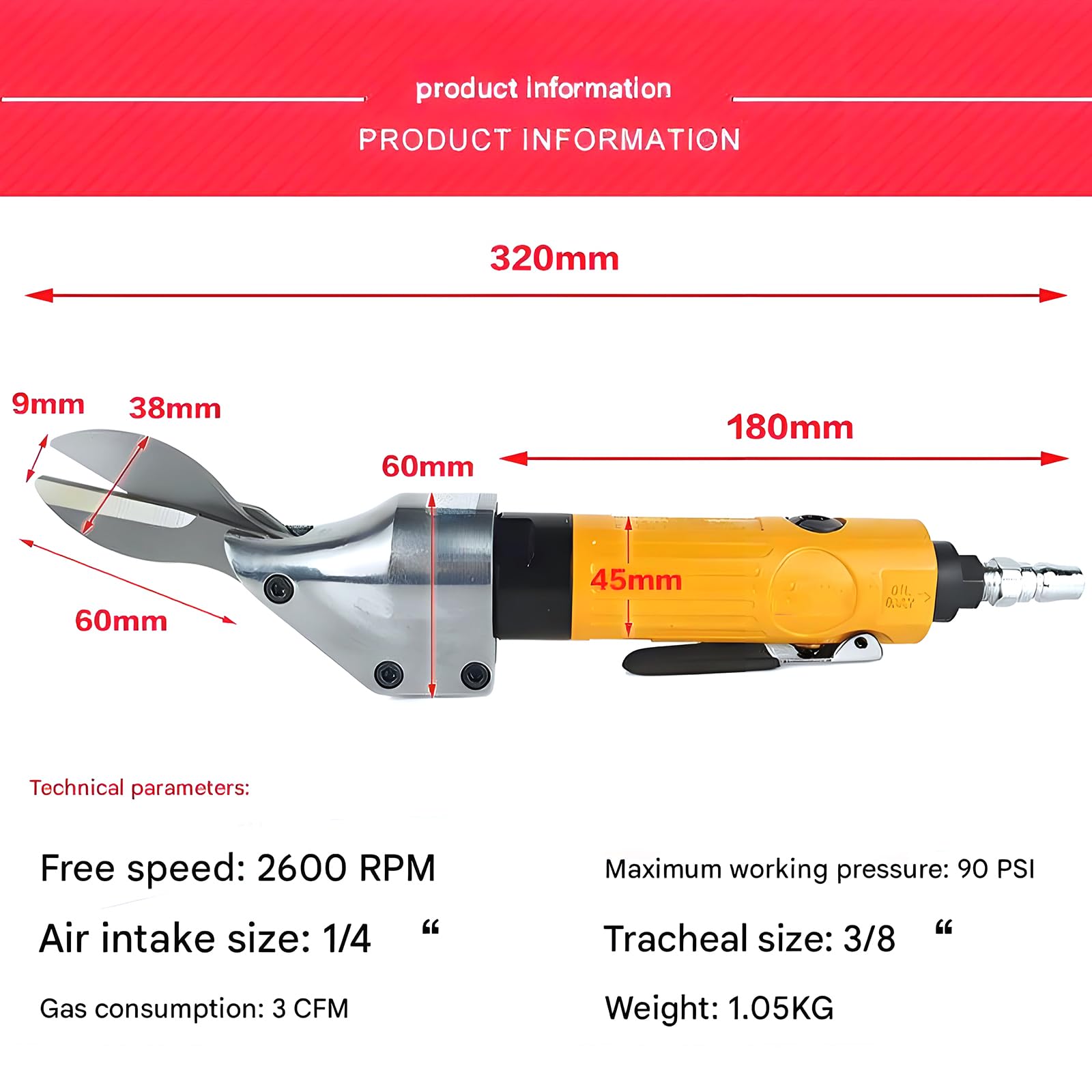 Cizalla Neumática Para Cortar Metal, Cizalla Neumática Para Acero Aleado Con Entrada De 1/4”, 2600 Rpm Y Velocidad Ajustable, Corte De Alta Eficiencia Para Chapa De Hierro/aluminio/malla Metálica