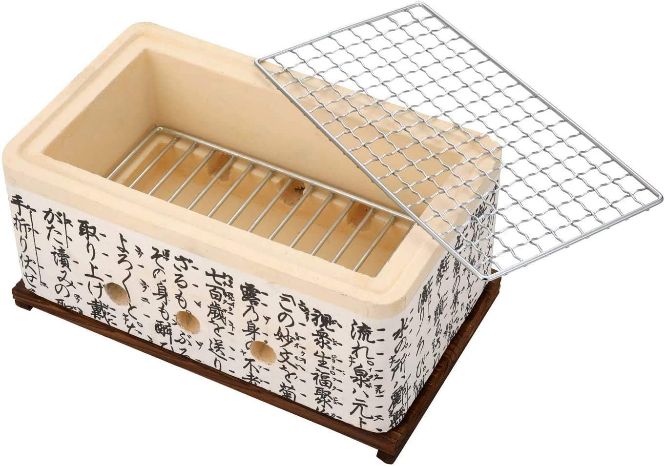 Grill na biurko, grill węglowy, z grillem siatki drucianej i drewnianą podstawą,Grill ogrodowy