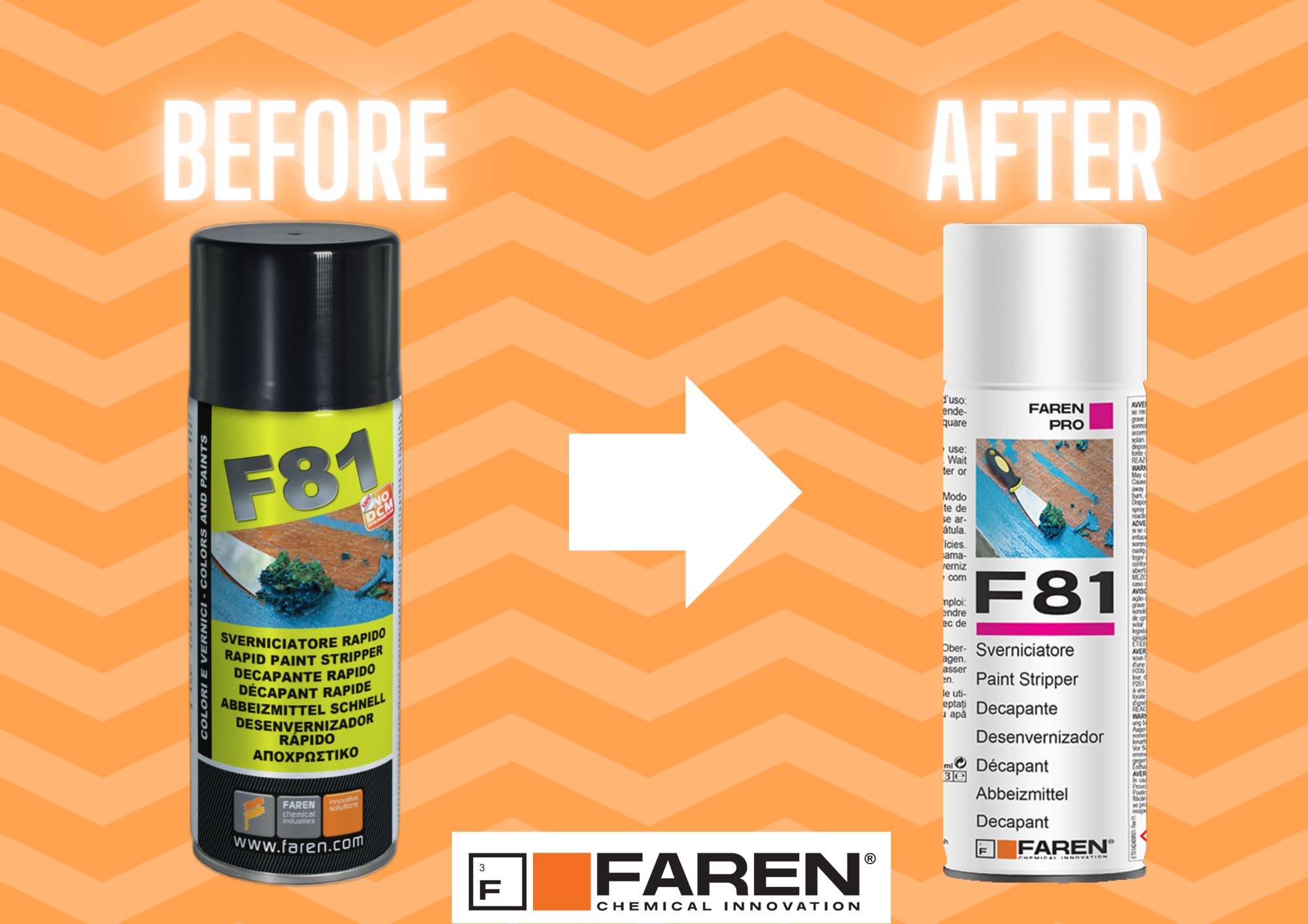 Faren F81 Sverniciatore Spray, Rimozione Vernici e Colori per tutte le Superfici, Ecologico, Rapido,Facile, Sicuro, 400ml (1)