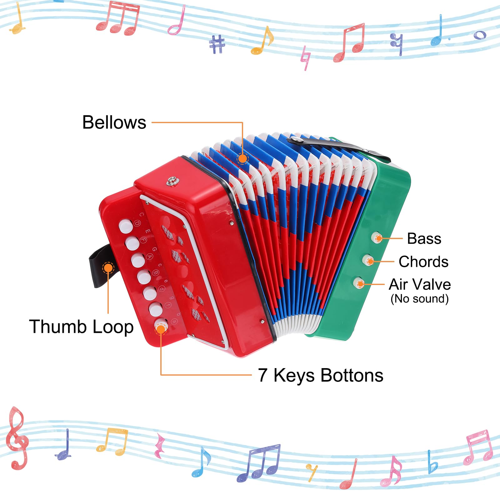 QUARKZMAN Acordeón de 10 Teclas Acordeón de Botones Mini Instrumento Musical Regalos para Adultos Principiantes Educativo, Rojo Verde