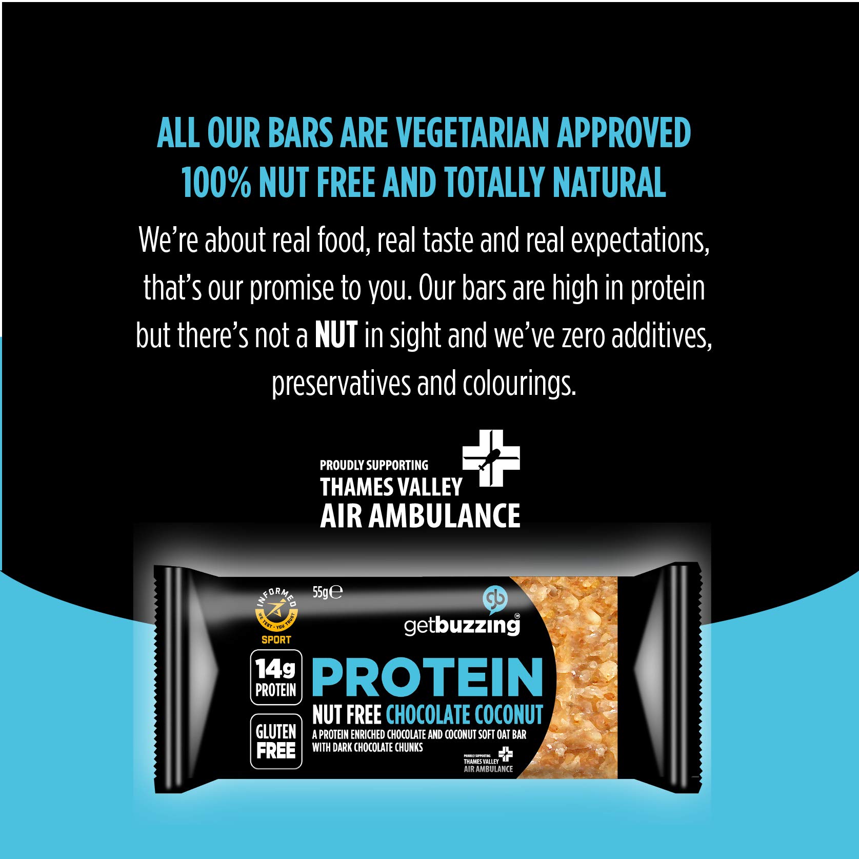 getBuzzing High Protein Nut Free Bars, Chocolate Coconut, 55 g, Pack of