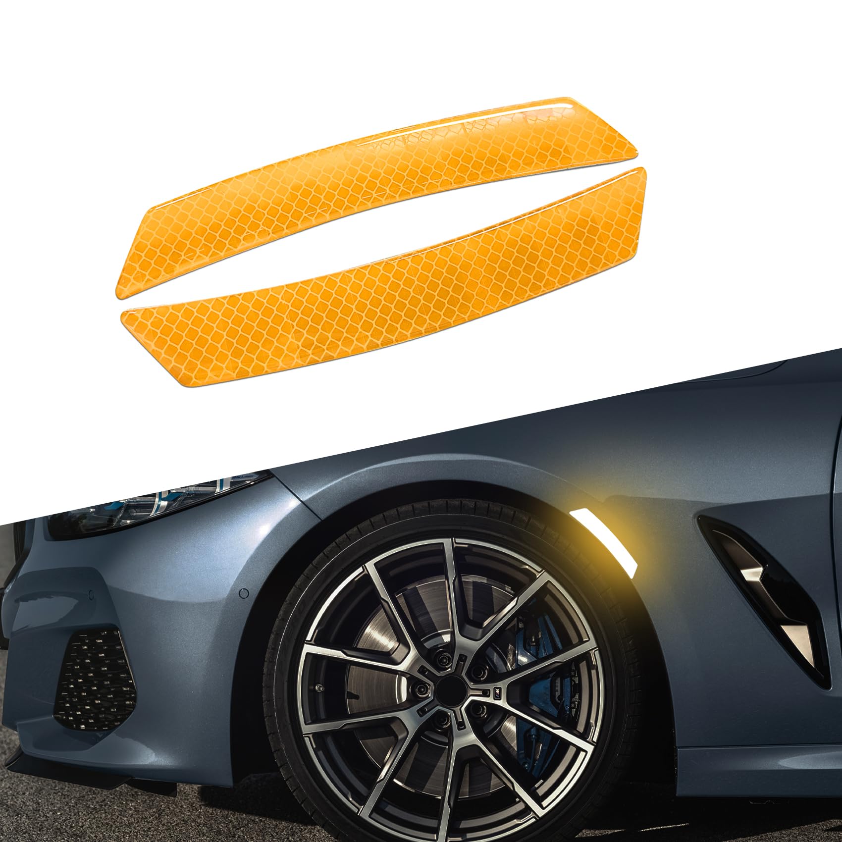 2PCS Car Reflective Trim Side Marker Stickers, Side Reflectors for Car, Anti-Collision Automatic Bumper Fender Stickers, Auto Exterior Accessories Reflector Guard Fit Cars (Yellow, 2PCS)