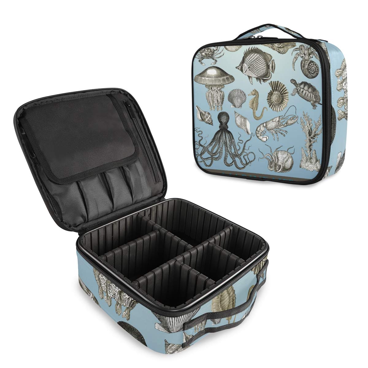 Marine Life Octopus Jellyfish Professional Makeup Bag Travel Cosmetic Case Organizer Portable Makeup Toiletry Bag Makeup Travel Bag for Women
