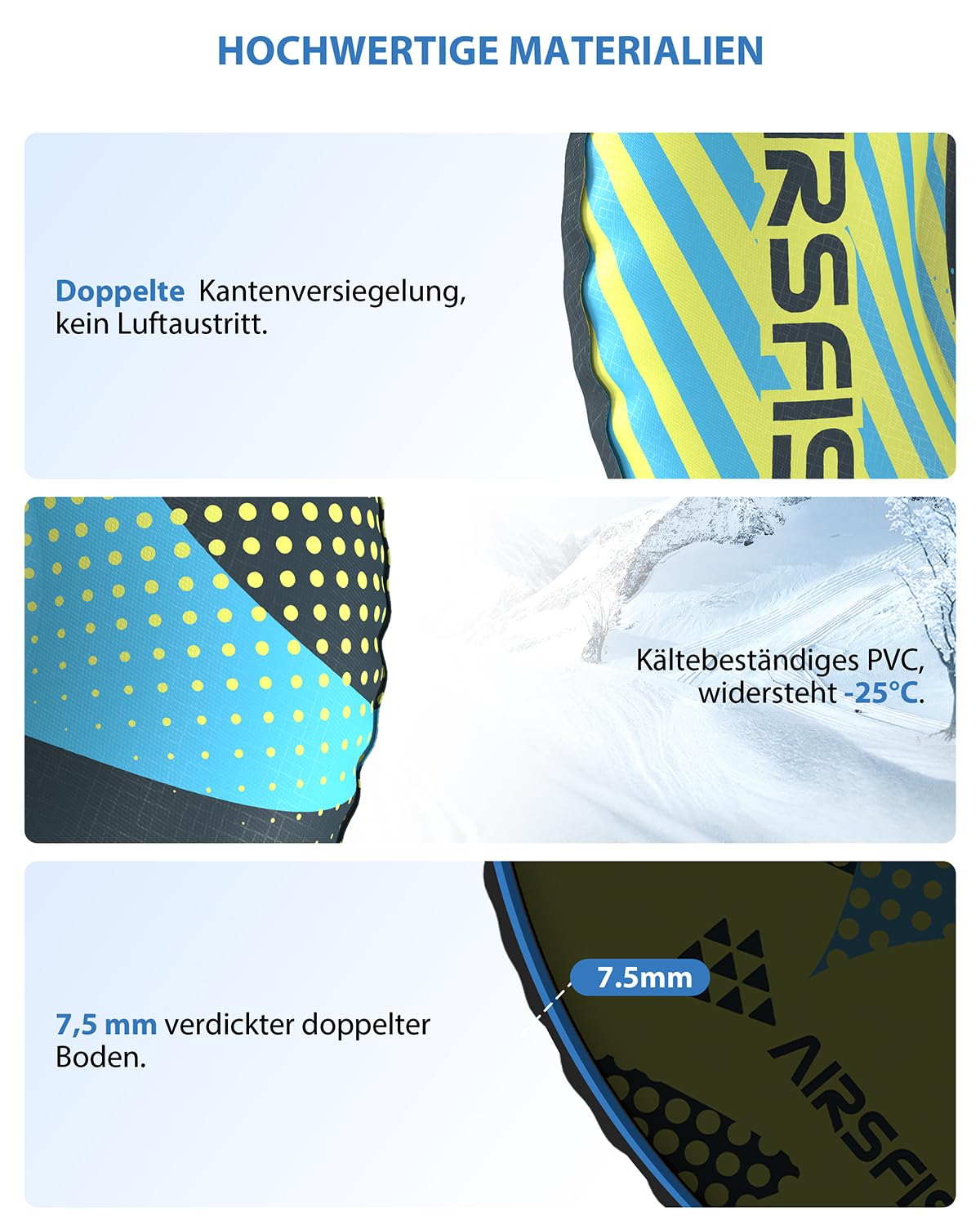 Aufblasbare Schneeschlauch mit Abschleppleine, strapazierfähige Abdeckung, verschleißfestes und frostsicheres Material, Wintersportschlittenrohre für Kinder und Erwachsene