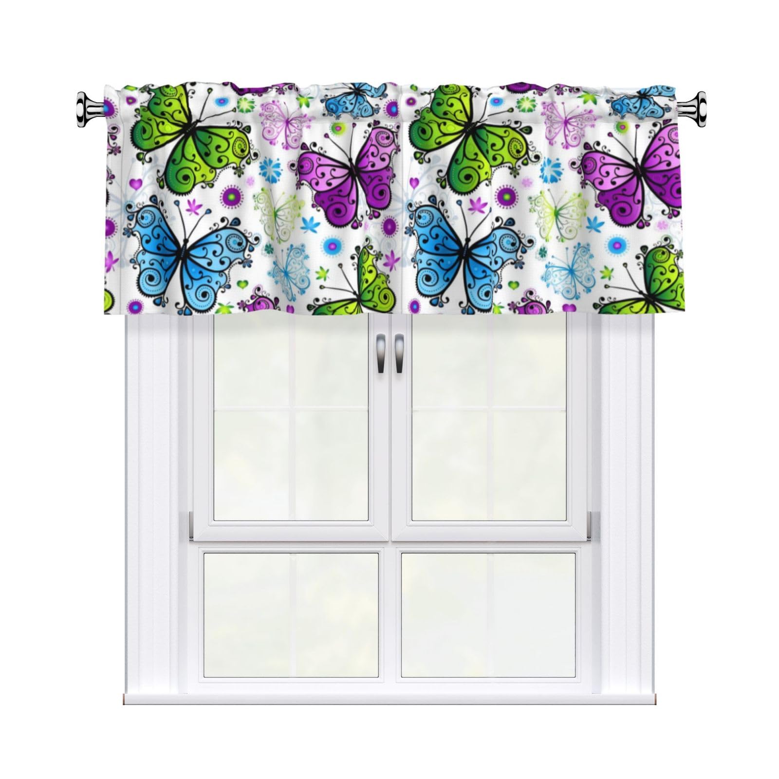 YYHHAOFA Spring Colorful Butterfly Prints Durable Kitchen Window Layer – 54x18 Inch 100% Polyester Valance with Precision Construction