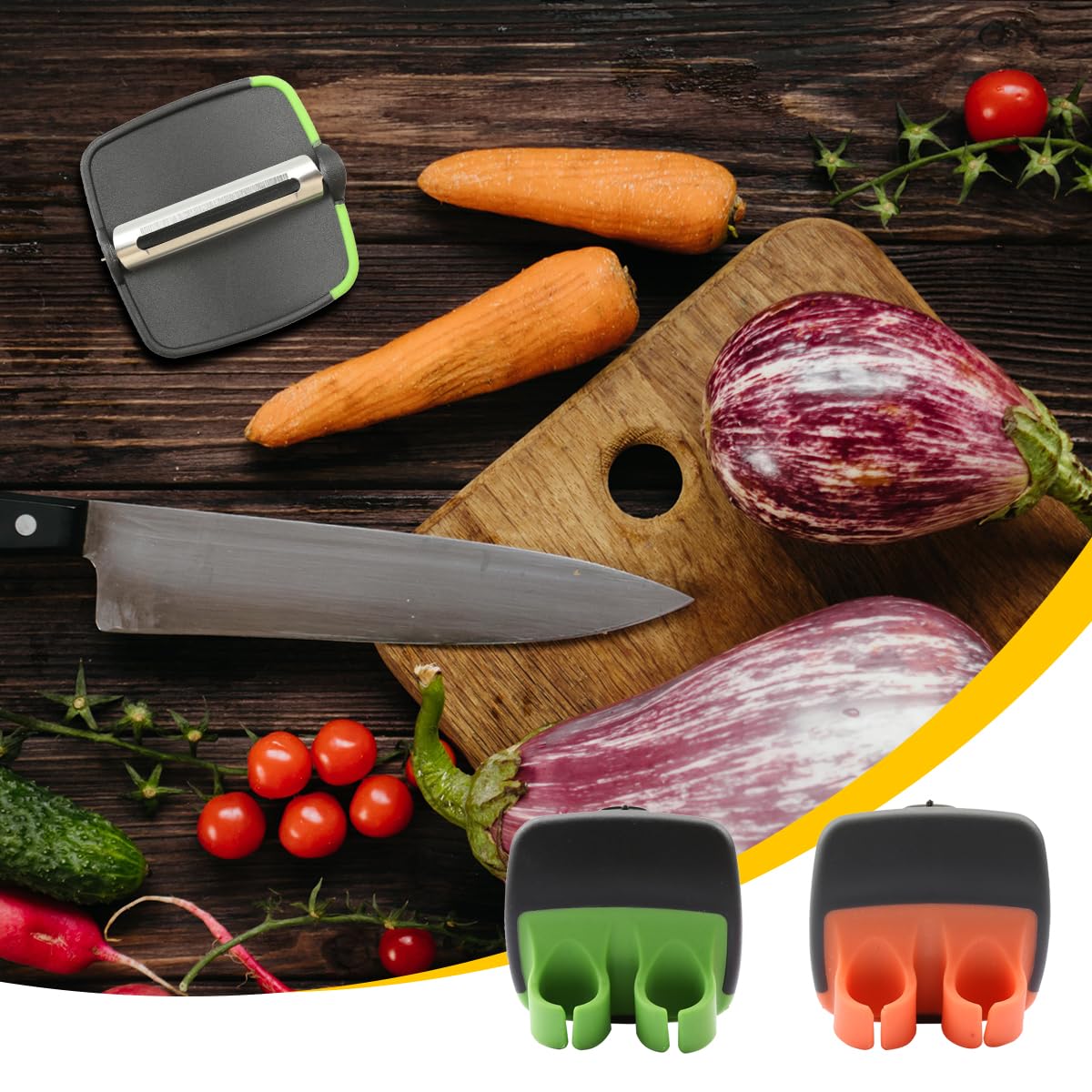 Luckious 2 Piece Hand Vegetable Peeler,Hand Peeler Rubber Finger Gloves,Silicone Finger Gloves Kitchen Gadgets Comfort Peeling Pumpkins,Carrots,Cucumbers,Potatoes,& More (Green & Orange) (2211-139A) - Image 4