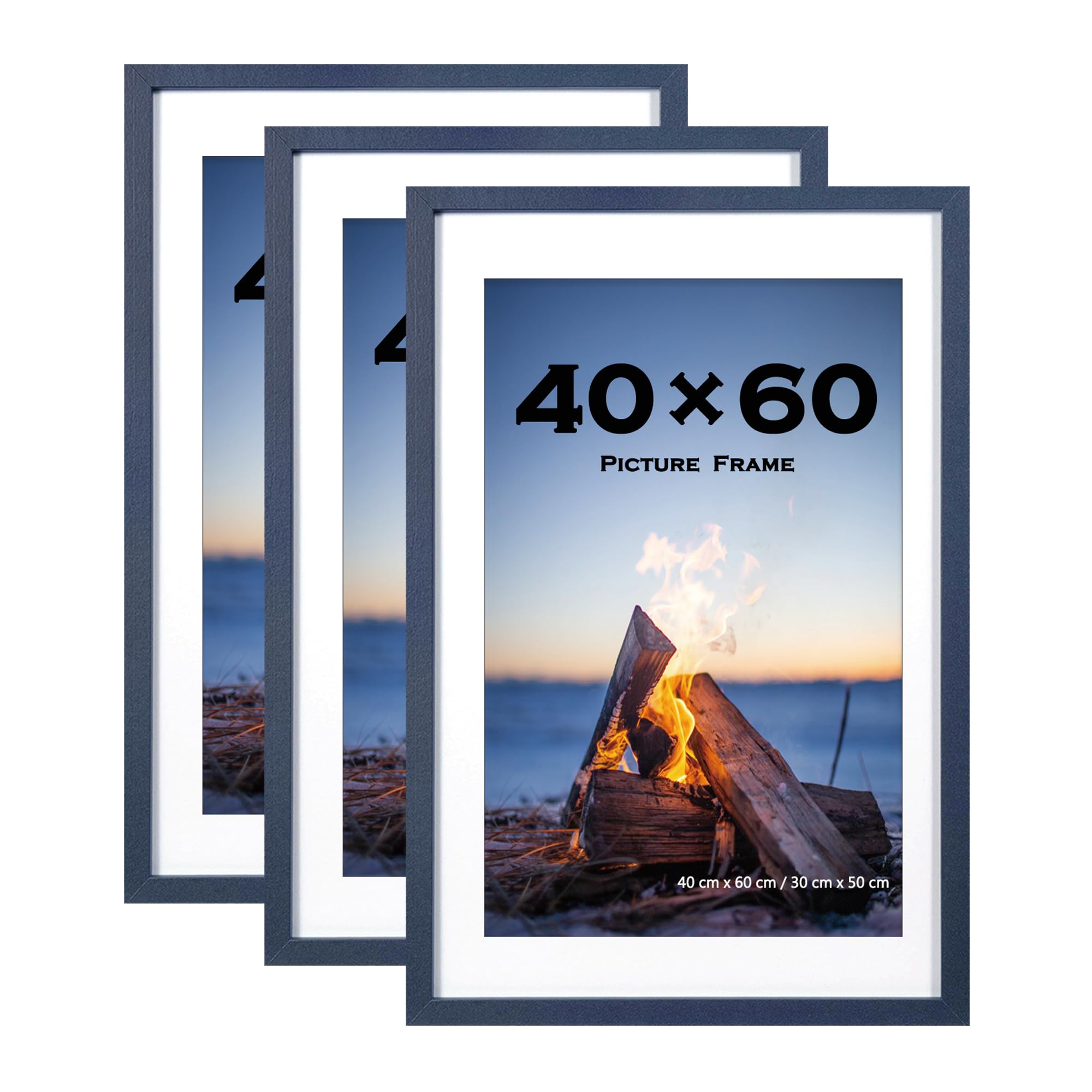 60x40cm Picture Frame Blue Set of 3 with Mounts for 30x50cm, 40x60 Frame Wall Mountable โ image 1
