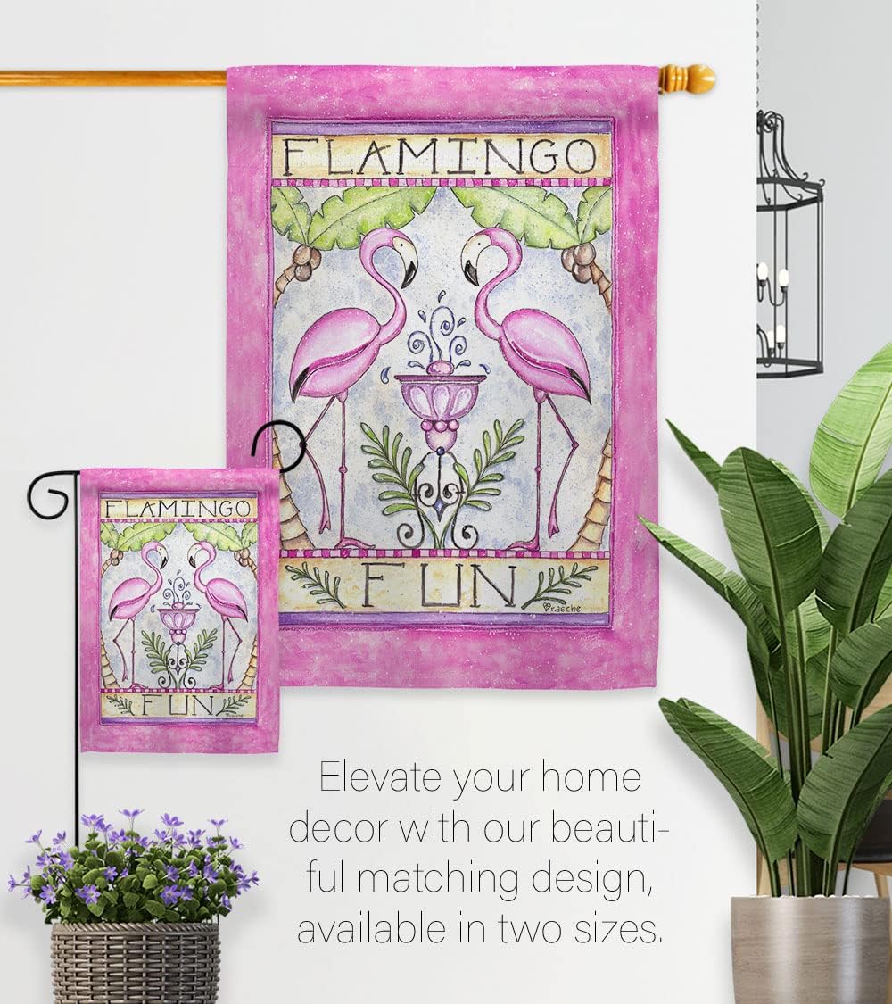 Breeze Decor - Flamingo Fun Garden Friends - Everyday Impressions Decorative Vertical House Flag 28" x 40" Printed in USA