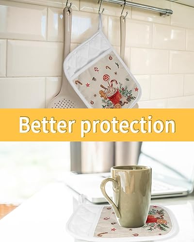 Miniatura 7 de Christmas Watercolor 3Pcs Pot Holders for Kitchen,Non Slip & Heat Insulation Terry Cloth Potholder Set with Pocket,Thick Hot Pad Oven Mitts Trivet