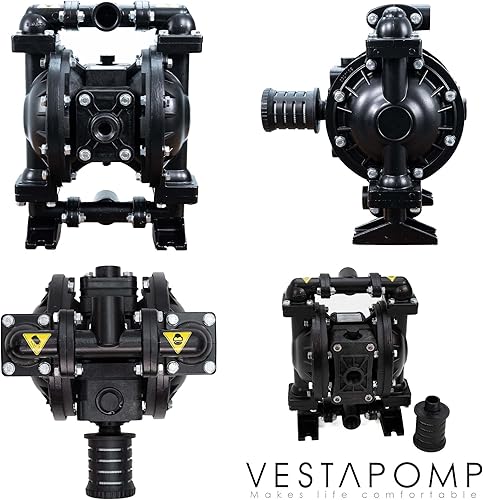 Miniatura 4 de Vestapomp Bomba de diafragma operada por aire, nueva versión, bomba de diafragma de aire, aceite residual AODD, doble transferencia neumática