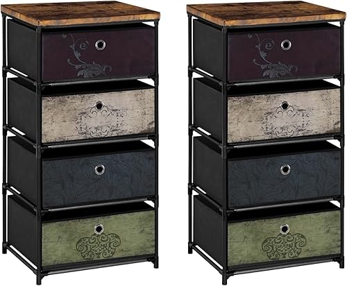 Juego de 2 mesitas de noche con 4 cajones, junto a la mesa, organizador de ropa, unidad de torre de almacenamiento, cómoda de tela pequeña para