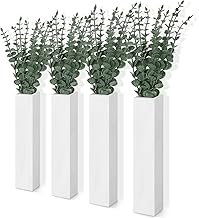 SiliFine 4 Pcs Wood Wall Planter with 40 Pcs Artificial Eucalyptus Stems Modern Farmhouse Wall Decor Farmhouse Hanging Wood Vases for Flowers Wood Wall Pocket for Wall Decor Supplies