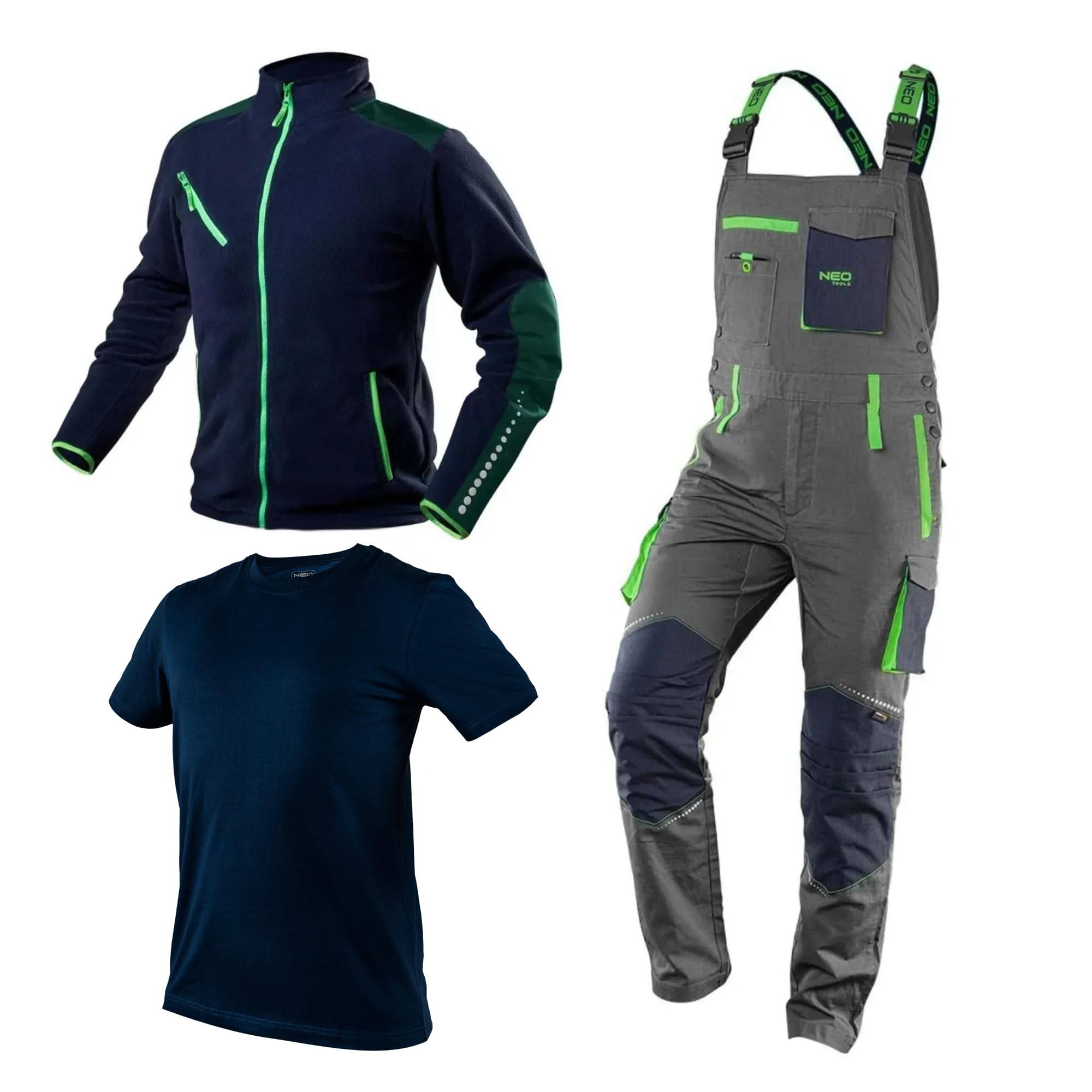 NEO TOOLS Herren Premium Arbeits-Latzhose, 100% Baumwolle 210 g/m2, Ripstop, Gr. XS-3XL, Kniebereich mit Cordura verstärkt, elastischer Gummibund und Hosenträger, reflektierende Elemente