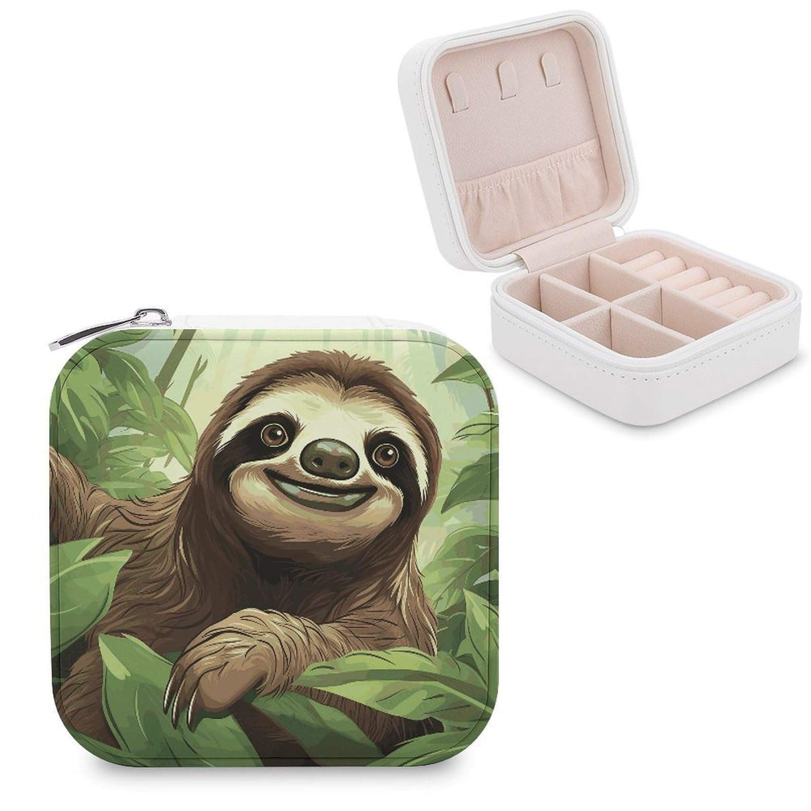 JTREHY Travel Sloths Background Jewelry Case Portable Display Storage Box PU Leather Mini Jewelry Travel Case Personalized Travel Jewelry Organizer Small Jewelry Box for Women
