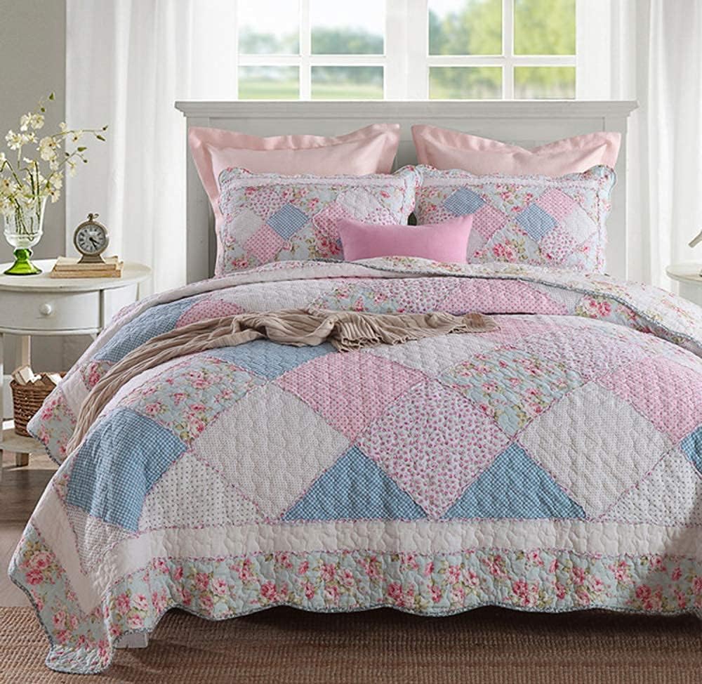 GBMULGBedspreads Double Size, Quilted Bedspread King Cotton Patchwork Quilts Bedding Throws Set Comforter And Pillow Shams,E-230X250cm,E-king 230X250cm