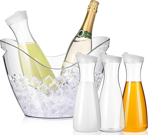 Cubo de hielo de 8 litros para fiestas con 4 piezas de jarra de agua acrílico transparente champán jarra de jugo jarra de hielo hielera ovalada para disponible en Yaxa Colombia