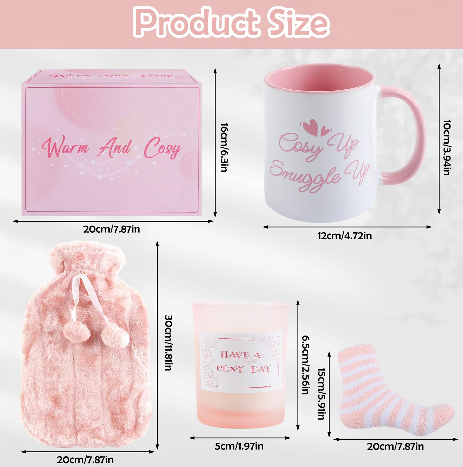 Wärmflasche, Geschenke für Frauen enthalten Flauschige Wärmflasche, Duftkerze, Dicke Socken und Personalisierte Tasse, Wärmflaschenbezug Gemütliches Gegenwart für Frauen Männer Erwachsene(Rosa)