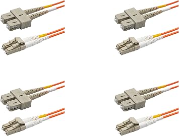 SpeedyFiberTX - 4-Pack 200 Feet Multimode OM1 Duplex SC to LC Fiber Patch Cable, Corning OM1 62.5/125 Optical Fiber, Orange Riser OFNR Cable Jacket