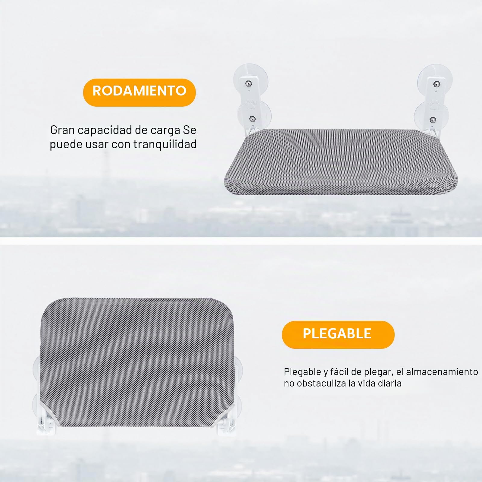 Hamaca plegable con 4 ventosas, marco fijo, malla transpirable, gris, 45 x 30 cm