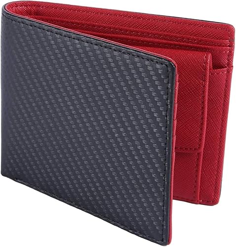 Amazon レガーレ カーボンレザー 二つ折り財布 メンズ ２つ折り財布 本革 6色 オリジナル化粧箱入り レッド 財布