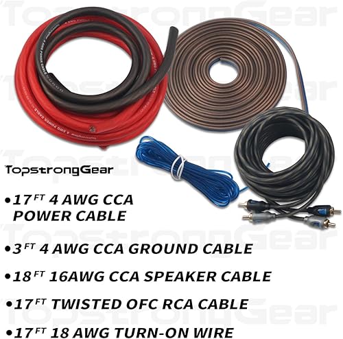 Miniatura 6 de TOPSTRONGGEAR Kit de amplificador 4ga  Kit de cableado de amplificador de calibre 4 AWG para subwoofers de coche, altavoces, sistema de audio, kit