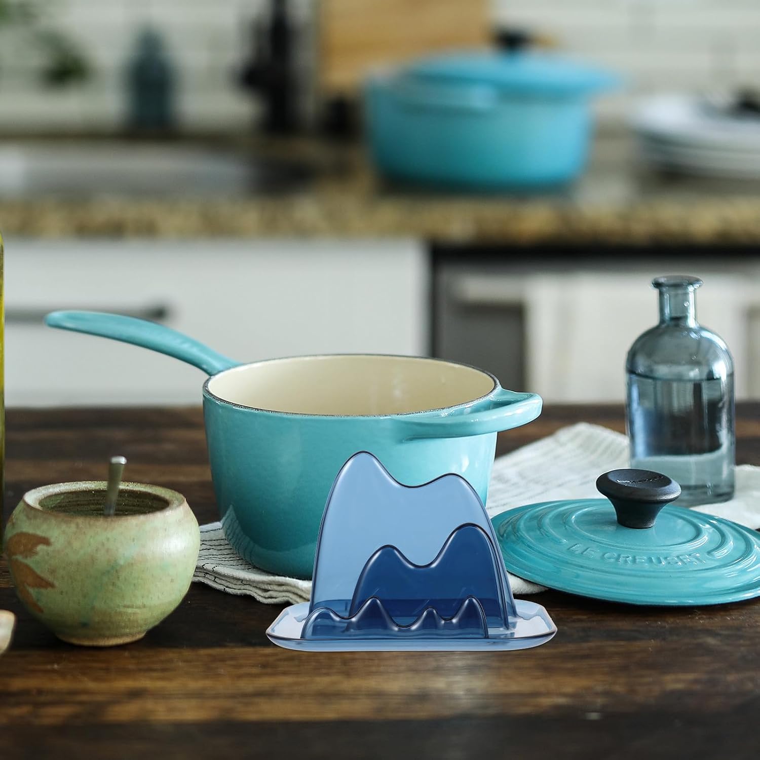 Kitchen Spoon Stand and Pan Cover Rack Organizer for Countertop