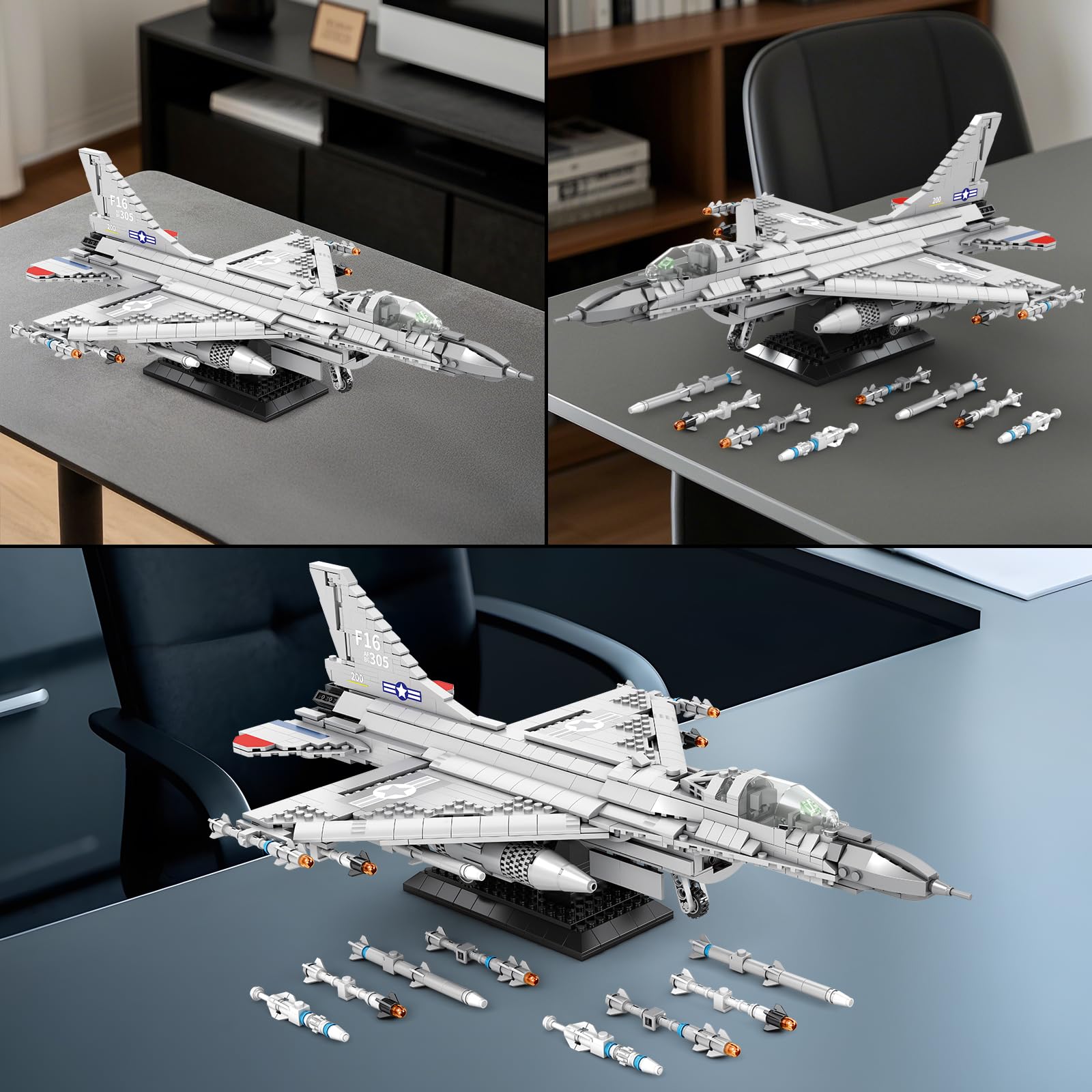 Reobrix Caccia F-16 Costruzione Set, Modello esposizione di caccia militare, Set di giocattoli dell'esercito con aereo Falcon Aeronautica Militare, 33027 Regali appassionati aviazione bambini 14+