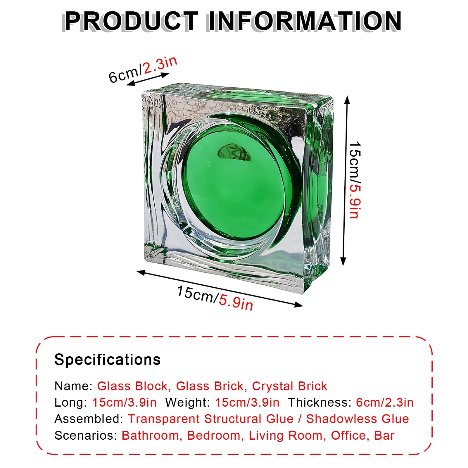 Crystal s Bloc 5.9 x 5.9 x 2.3 pulgadas C Detive Bric para el hogar Hotel Commercia Partit (verde)