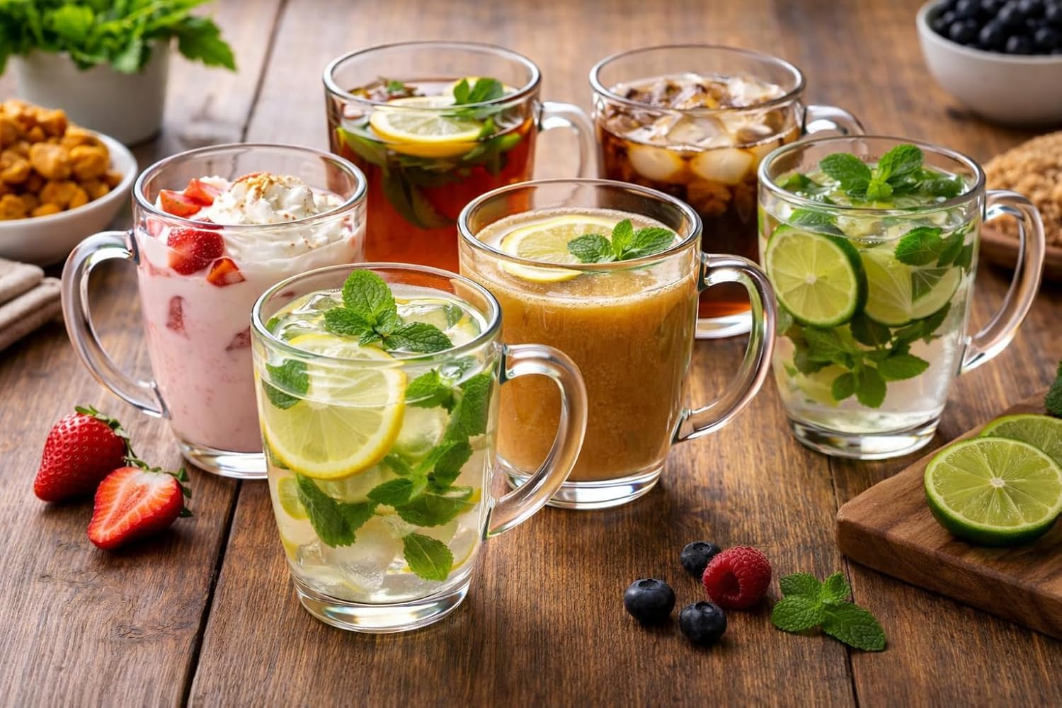 B Unique Clear Glass Coffee Mugs Set of 6, 12.6 oz – Heat Resistant & Lead-Free Drinking Glasses for Hot & Cold Drinks – Tea, Coffee, Latte, Juice, Milk – Dishwasher Safe