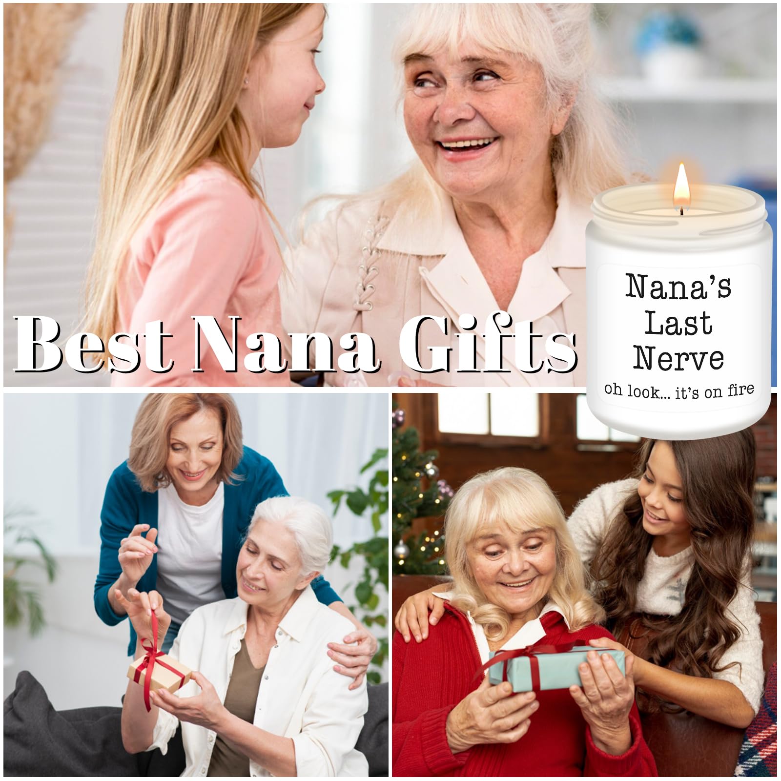 Homsolver Nana Gifts from Grandkids, Birthday Christmas Valentines Mothers Day Gifts for Nana,Nana's Last Nerve Scented Candle