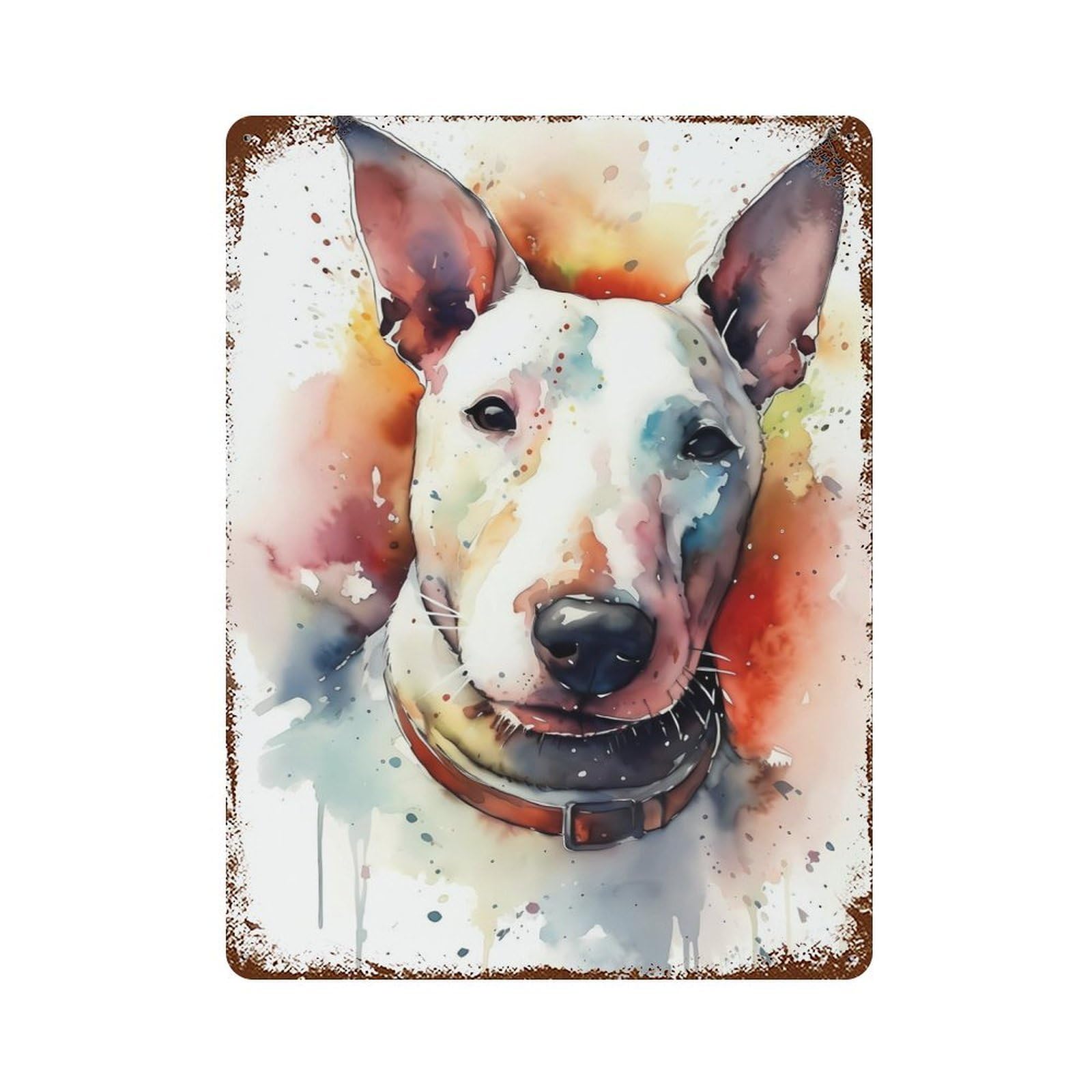 Vintage Rust Metal Sign with Bull Terrier Watercolor Design 15.7"x11.8", for Garage, Bar And Workshop Decor, Retro Wall Decor