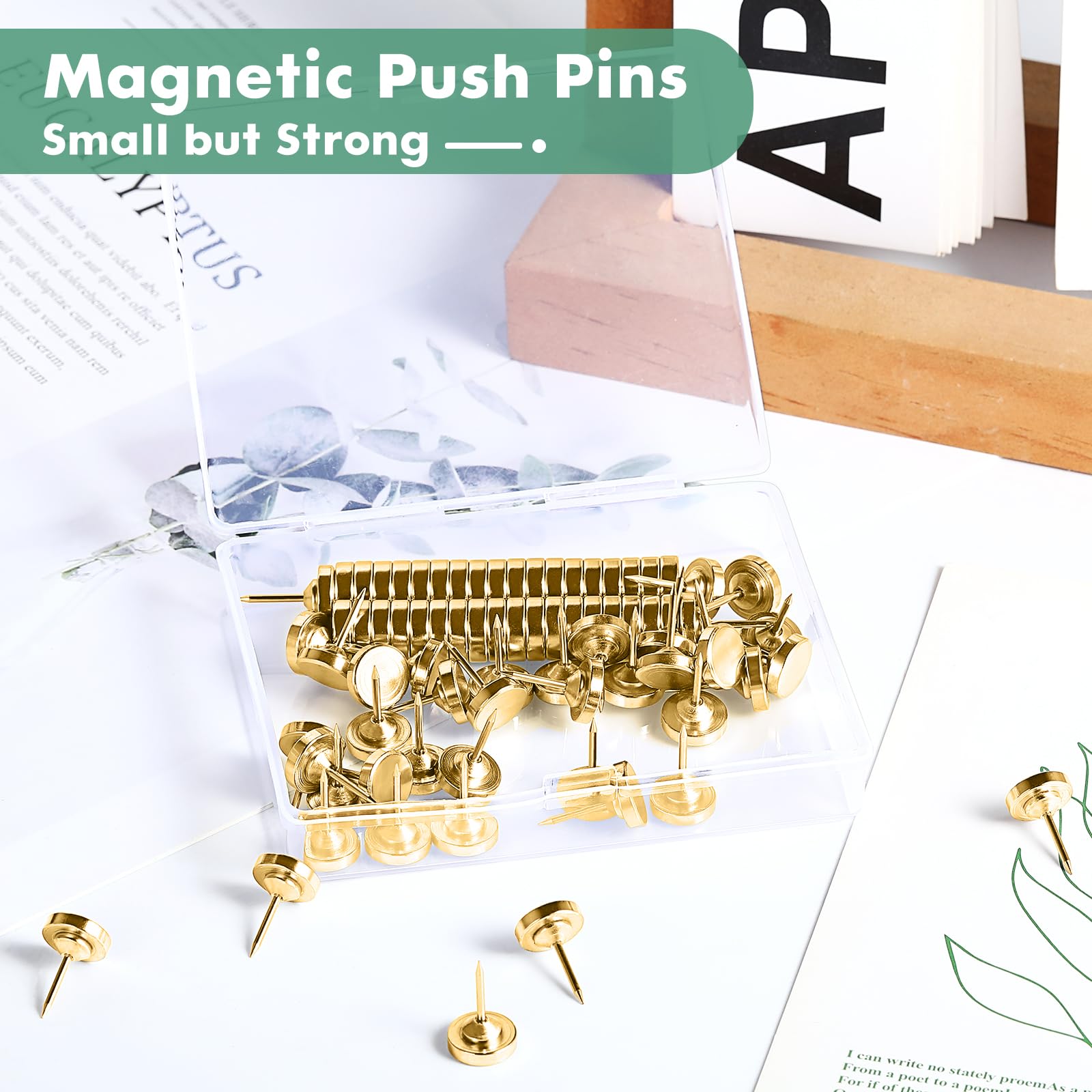 Magnetische flache Reißzwecken, goldfarbene Magnetnadeln, flache Reißzwecken, niedliche Reißzwecken für Wand, goldene Reißnägel für Korktafel, Posteraufhänger für Pinnwand, 50 Sets