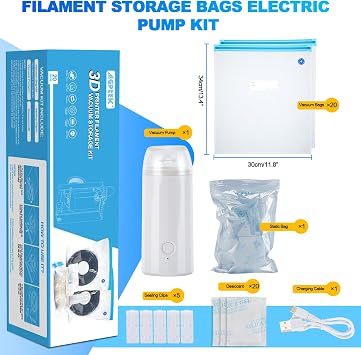 AGPTEK 3D Printer Filament Storage Bags with Air Pump11.813.4 (20 Pack)
