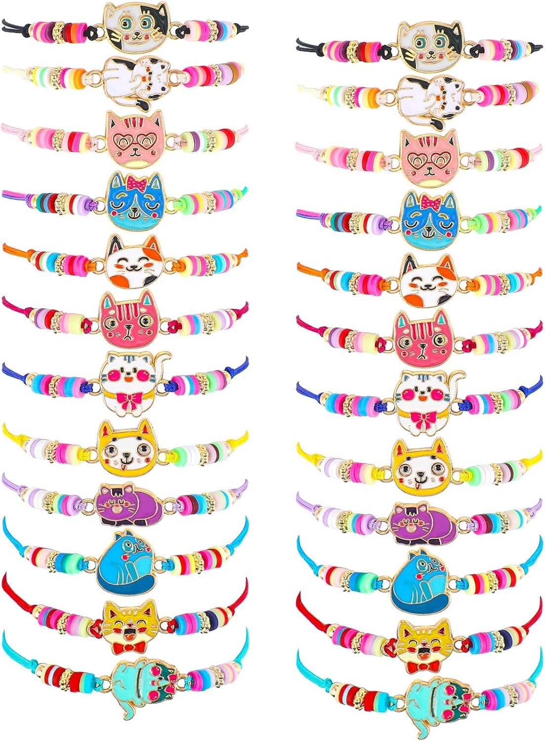 Sureio 24 Pcs Colorful Friendship Bracelets Cute Animal Cat Charm Bracelet Friendship Surfer Bracelets Stretch Beaded Jewelry for Women Summer Beach Birthday Party Favors