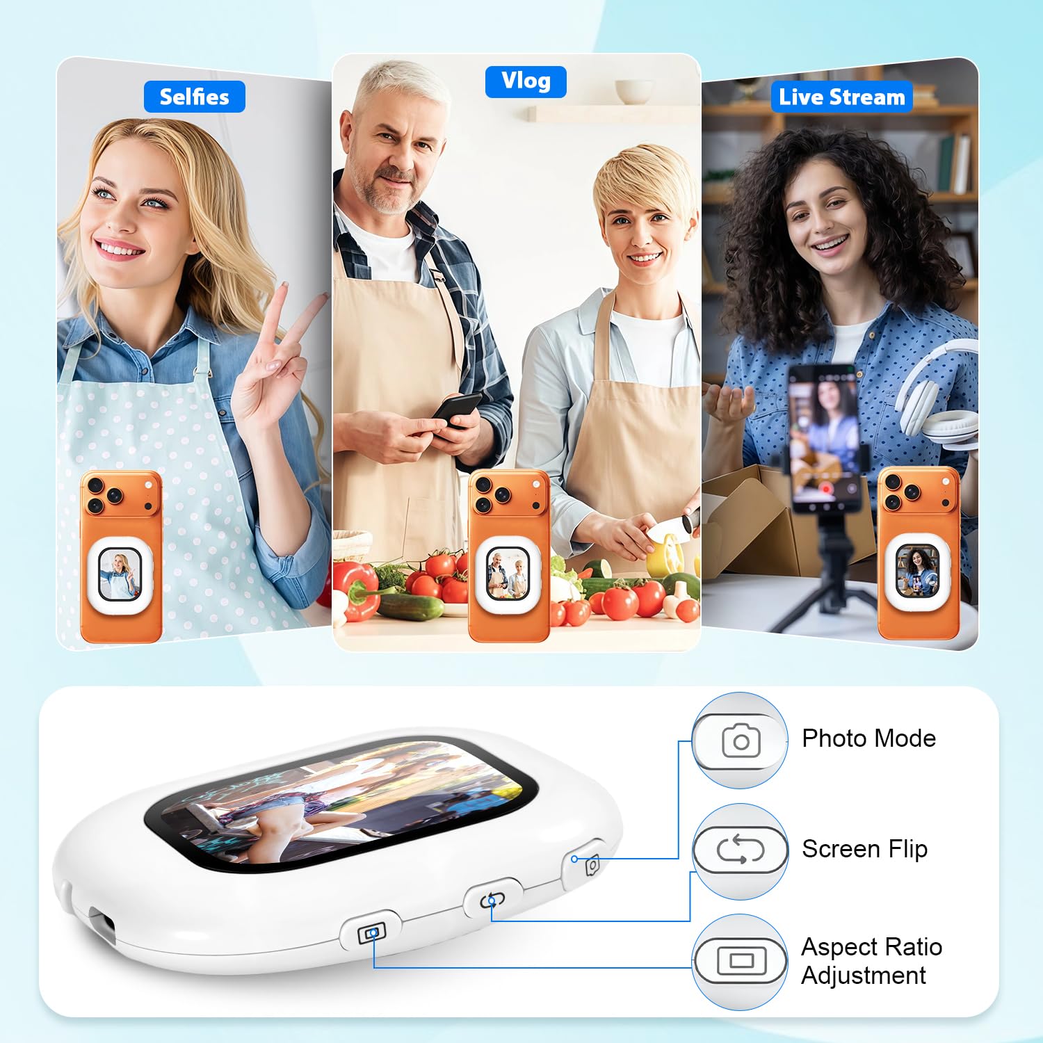 RUIZHI Handy Selfie Monitor, Magnetischer Smartphone Rückkamera Magnetisch Vlog Bildschirm für iPhone & Android für TikTok YouTube Livestream Smartphone-Vlog-Selfie-Monitor-Bildschirm