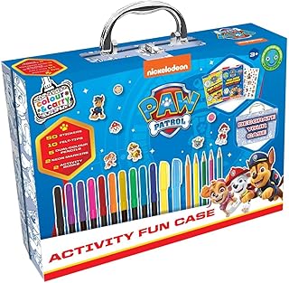 Bookoli - PAW Patrol Activity Fun Case - Colour & Carry Kit - 2 Activity Books - 10 Felt-Tip Pens - 50 Stickers - 2 Neon Markers - Customisable Case - Gifts for Boys and Girls Ages 3 to 5 Years