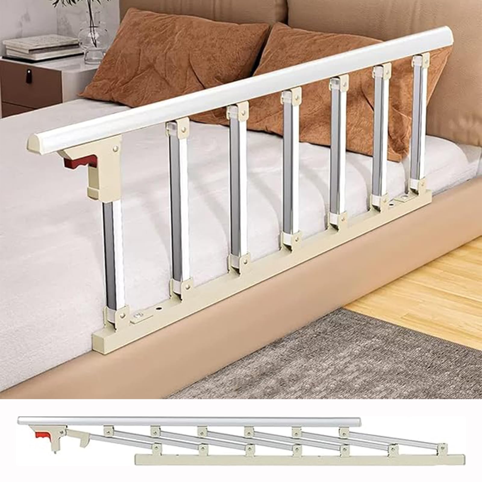 Barriera Letto, Dispositivi Assistenza Medica Disabili, Pieghevole Letto Protezione Laterale, Steel Barriera Letto con Rilievo Gomma Piuma per Anziani Anziani Adulti Bambini, 7 Barre Verticali