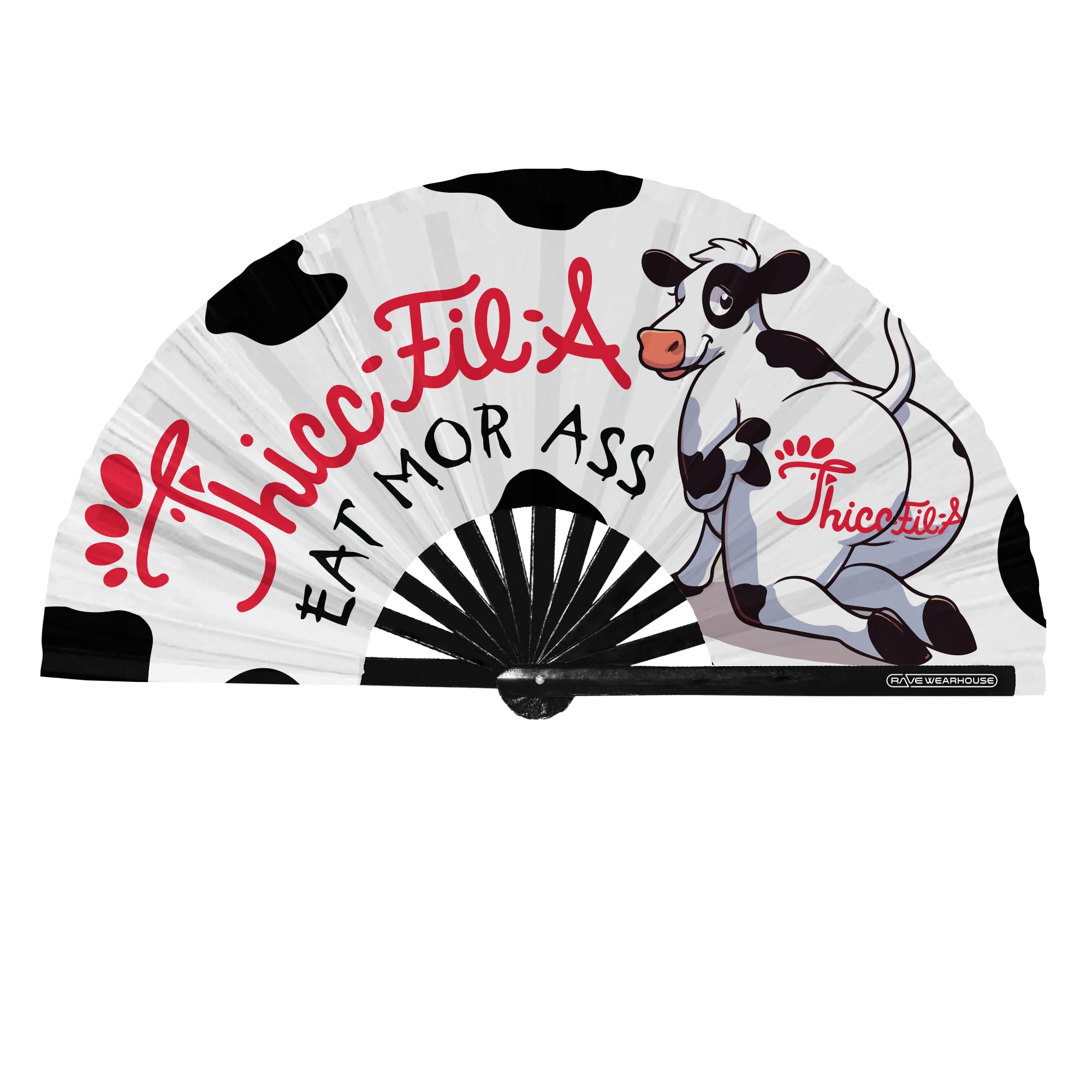 UV Reflective Rave Fan - Large Bamboo Folding Hand Fan for Men/Women Fan for EDM, Music Festival,Club,Event,Dance (Thicc-Fil-A)