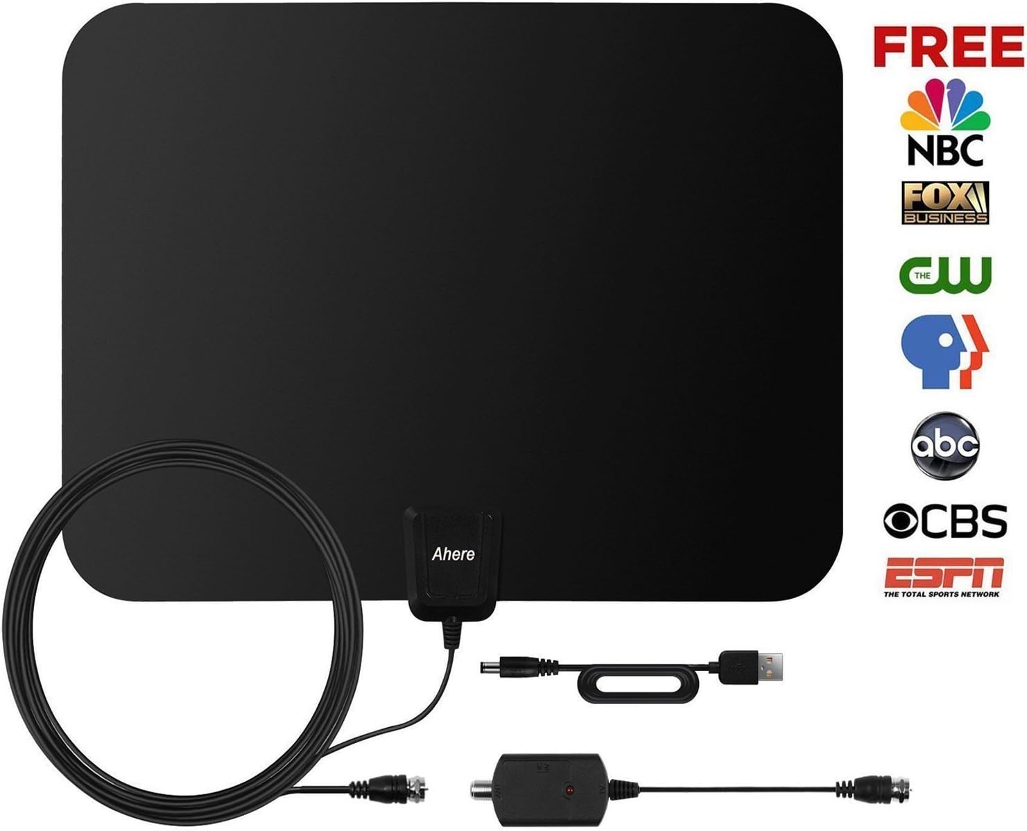 TV Antenna,Clearview HDTV Antenna Indoor 50 Mile Range with Detachable Amplifier Signal Booster,USB Power Supply Digital HD Antenna and 10FT High Performance Coaxial Cable,Black