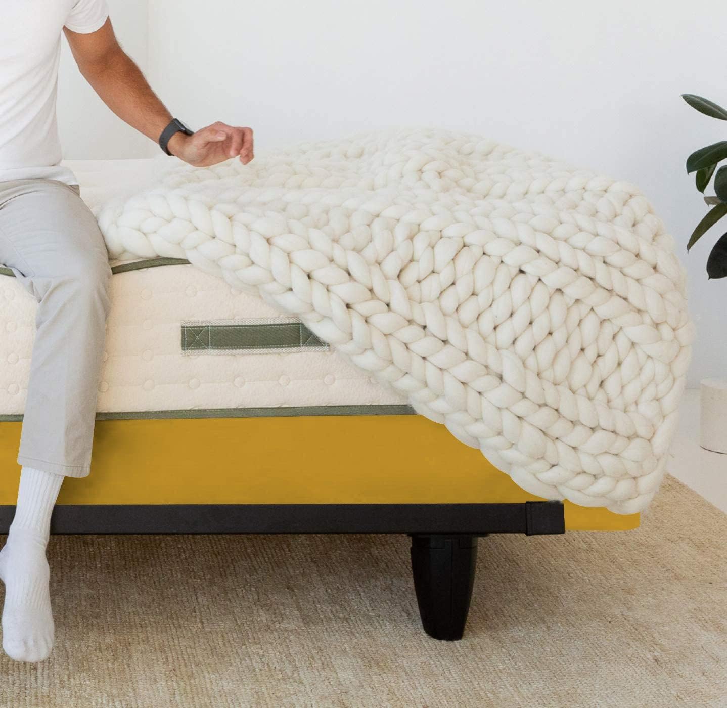 Box Spring Cover King Size - 100% Egyptian Cotton Wrap Around 4 Sides Bed Skirt for Hotel & Home, Fits Box Springs up to 20” - King, Golden