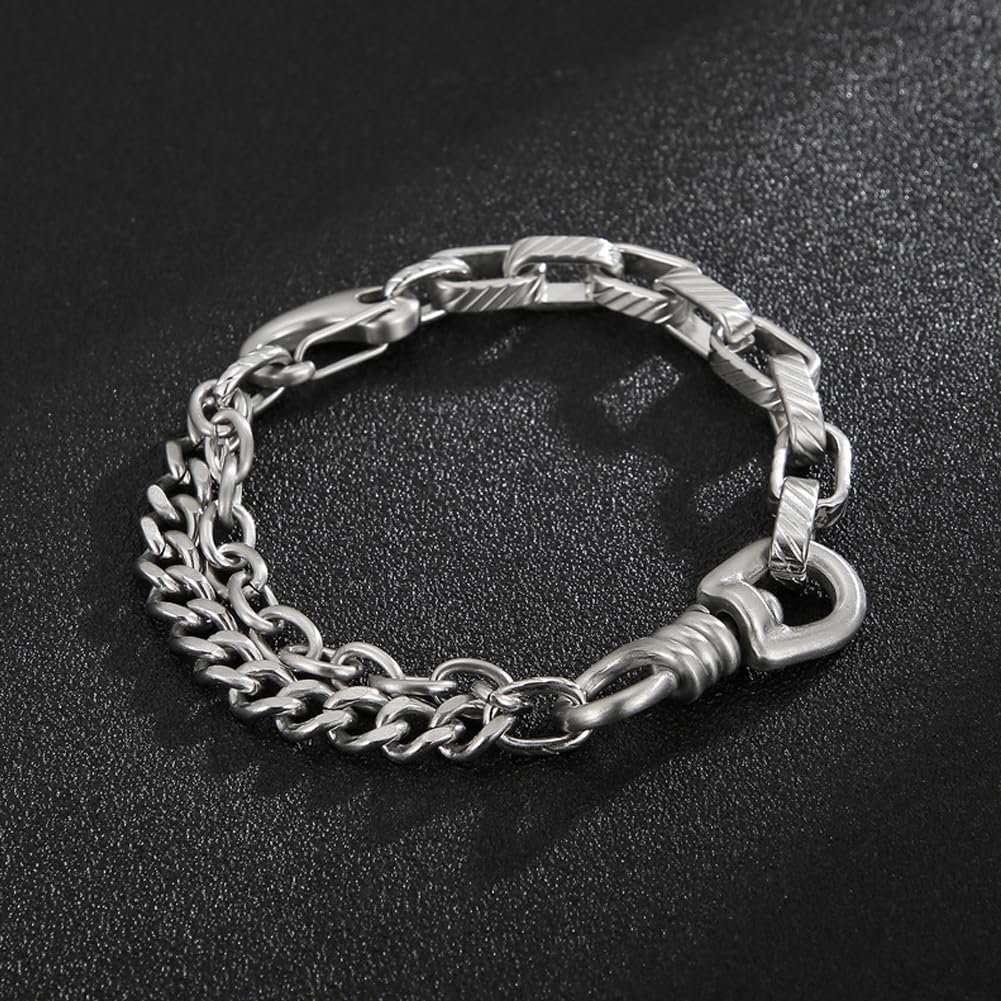 Creative Vintage Titanium Cuban Chain Bracelet for Men - Stainless Steel Curb Link Bracelet for Punk Rock Hip Hop - 22cm (8.66in) - Image 2
